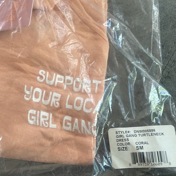 Daydream Nation Support Your Local Girl Gang Turtleneck Dress in Coral - Picture 3 of 3